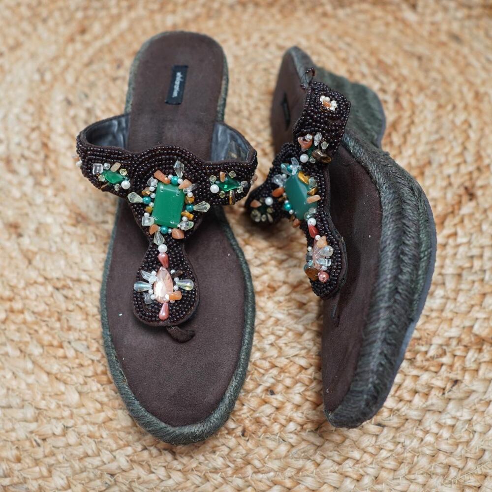 Xhilaration Beaded Wedge Sandals Brown Size 9